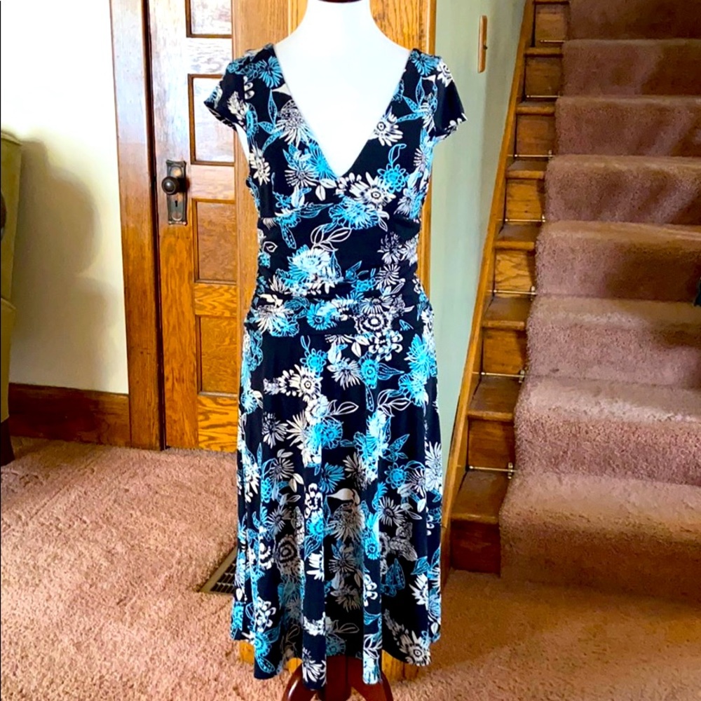 BCBG V Neck Flowered Dress